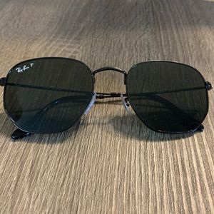 Ray Ban Polarized Hexagonal Black Frame Sunglasses